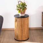 Vandana Crystal Frame Two-tone fluted stool in acacia wood with an oiled finish, Boogie style, vintage style