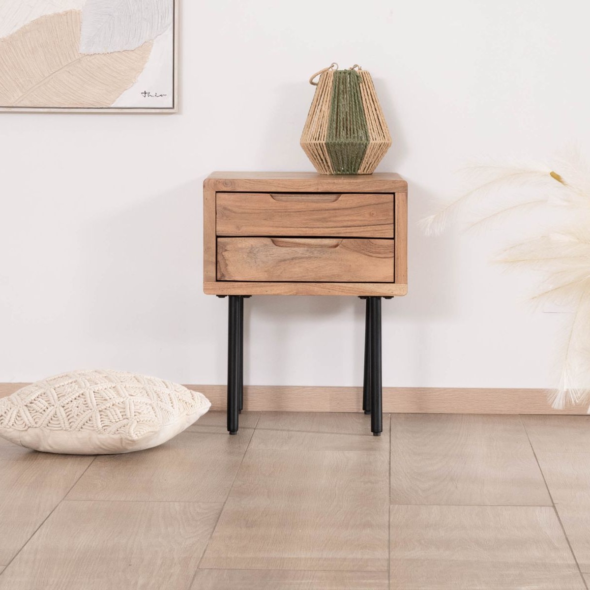 Vandana Crystal Spirit bedside table in natural acacia and metal Alto with 2 drawers Vandana Crystal Spirit bedside table in natural acacia and metal Alto with 2 drawers