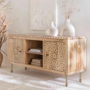 Vandana Hexa Mira Hand Carved Mango Wood TV Cabinet – Rosette