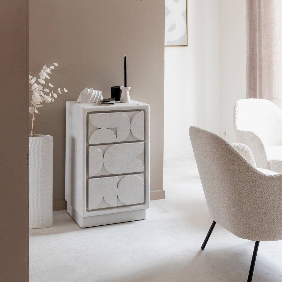 Vandana Ultra Stellar 3-door chest of drawers in white concrete-effect wood by Danaé Vandana Ultra Stellar 3-door chest of drawers in white concrete-effect wood by Danaé