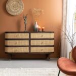 Vandana Ultra Optima 6-drawer chest in mango wood and caning
