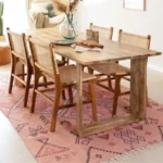 Vandana Hexa Prime Rectangular Round Dining Table Set For 6 (190×90 cm) (Solid Wood)
