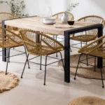 Vandana Hexa Sereno Rectangular Wooden Dining Table (160×90 cm) with Metal Accents