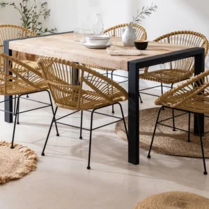 Vandana Hexa Sereno Rectangular Wooden Dining Table (160×90 cm) with Metal Accents