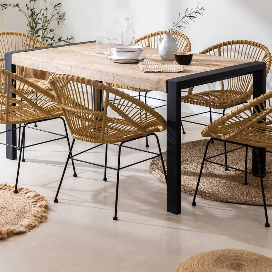 Vandana Hexa Sereno Rectangular Wooden Dining Table (160×90 cm) with Metal Accents Vandana Hexa Sereno Rectangular Wooden Dining Table (160×90 cm) with Metal Accents