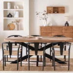 Vandana Hexa Radiant Oval Wood Table With Metal Legs (Solid Wood )