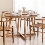 Vandana Hexa Stellar Round Wooden Dining Table With Metal Legs (Solid Wood)