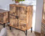 Vandana Autumn Contour acacia wood storage unit in ethnic style with metal legs Geonidum