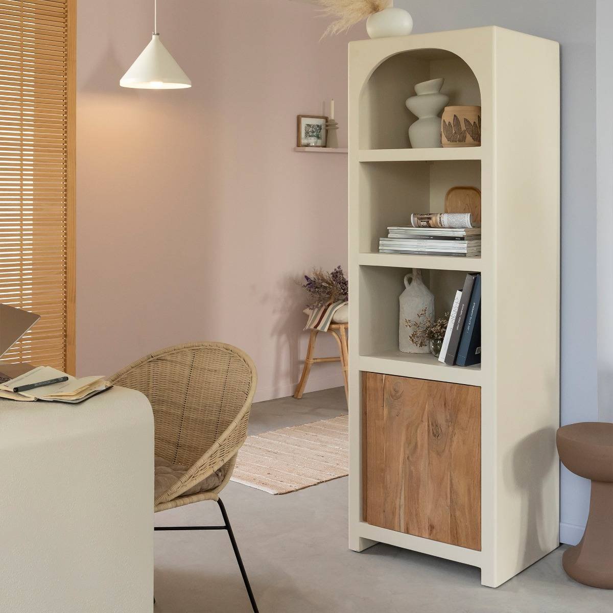 1 Vandana Vista Falcon cabinet in concrete-effect wood and acacia wood Vandana Vista Falcon cabinet in concrete-effect wood and acacia wood
