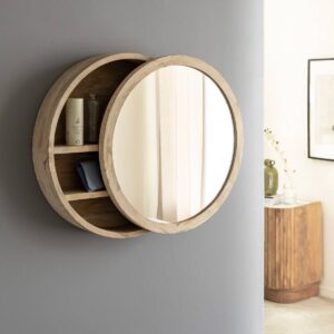 Vandana Optima Hexa Mirror with Light Mango Wood Shelves