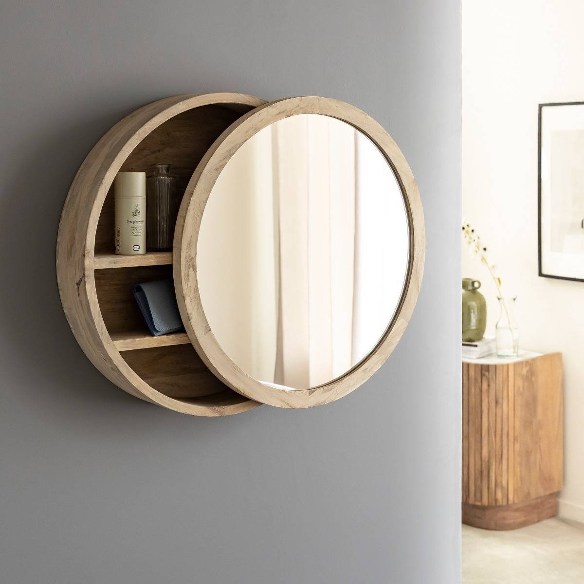 Vandana Optima Hexa Mirror with Light Mango Wood Shelves Vandana Optima Hexa Mirror with Light Mango Wood Shelves