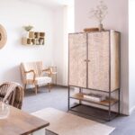 Vandana Vista Aston carved cabinet in mango wood and metal