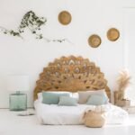 Vandana Vista Vertex Lotus Headboard in Carved Mango Wood, 160 cm