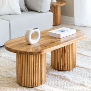 Vandana Grand Hexa Oval Wood Coffee Table (Solid Wood)
