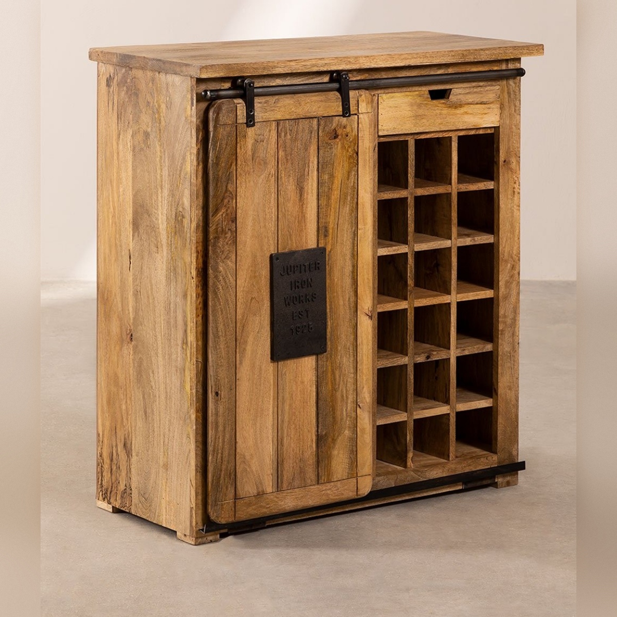 Vandana Flux Elara mango wood cabinet with bottle rack for 18 bottles Vandana Flux Elara mango wood cabinet with bottle rack for 18 bottles