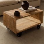 Vandana Amber Legacy Mango Wood Coffee Table with Olson Wheels