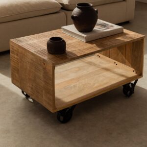 Vandana Amber Legacy Mango Wood Coffee Table with Olson Wheels