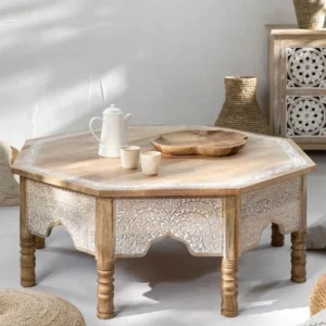 Vandana Grand Terra Carved Wooden Coffee Table (Solid Wood )