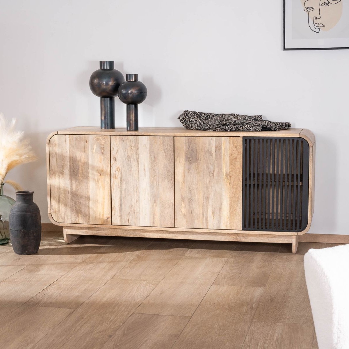 Vandana Autumn Aspect 180cm mango wood sideboard with a clean, Japanese design, Jappy style, 4 doors Vandana Autumn Aspect 180cm mango wood sideboard with a clean, Japanese design, Jappy style, 4 doors