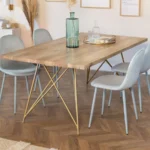 Vandana Hexa Cresta Rectangular Wooden Dining (Solid Wood & metal Legs)