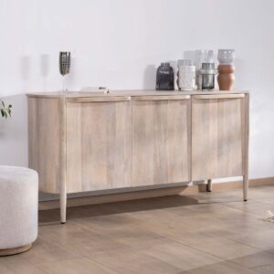 Vandana Crystal Element 3-door sideboard, 175cm, in solid mango wood with rounded sides, Manon