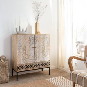 Vandana Vista Lyra carved mango wood cabinet