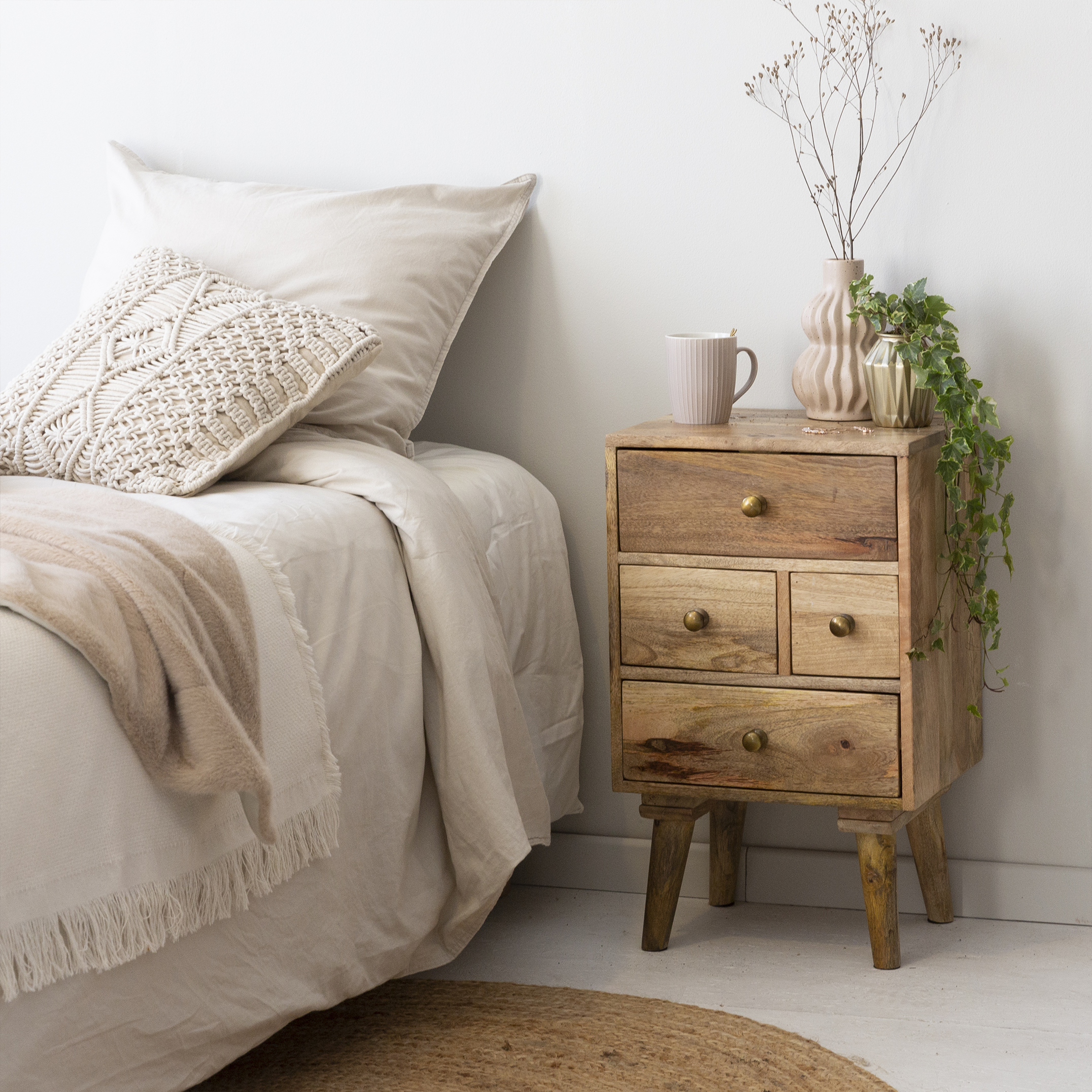 Vandana Vista Flux Mango Wood Bedside Table with 4 Drawers Vandana Vista Flux Mango Wood Bedside Table with 4 Drawers
