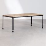 Vandana Amber Flow Rectangular dining table with wheels in recycled wood and steel (200x100 cm) Nika