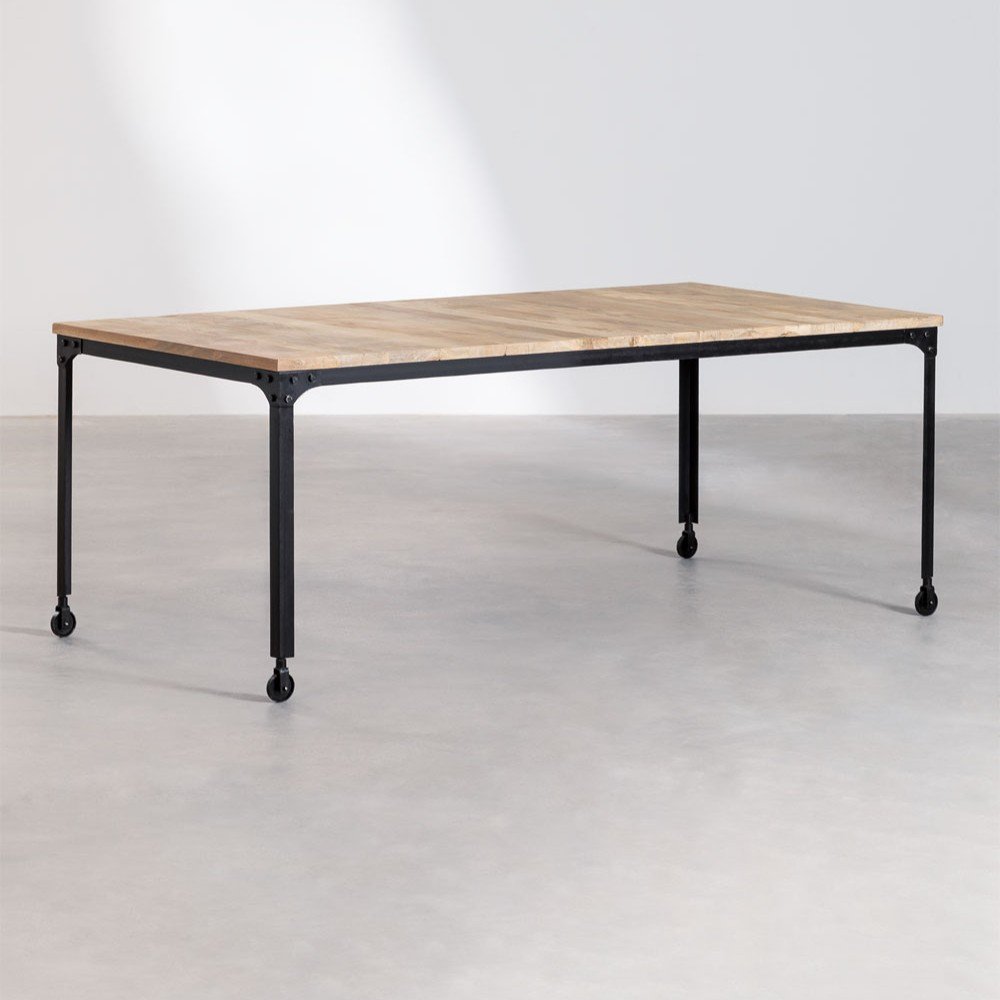 Vandana Amber Flow Rectangular dining table with wheels in recycled wood and steel (200x100 cm) Nika Vandana Amber Flow Rectangular dining table with wheels in recycled wood and steel (200x100 cm) Nika
