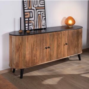 Vandana Autumn Origin 3-door sideboard in solid acacia wood, black top and legs Boogie