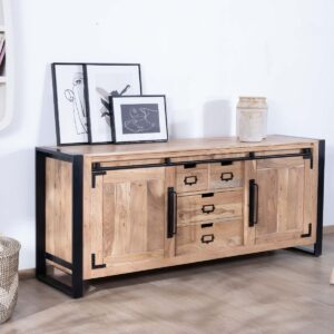 Vandana Autumn Craft Industrial dining room sideboard in metal and wood, 190 cm, Montreal