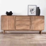 Vandana Autumn Haven Large contemporary mango wood sideboard with doors and drawers featuring inset Cabure handles