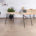 Vandana Ivory Volume dining table in a minimalist Japanese style with a wooden top and metal legs