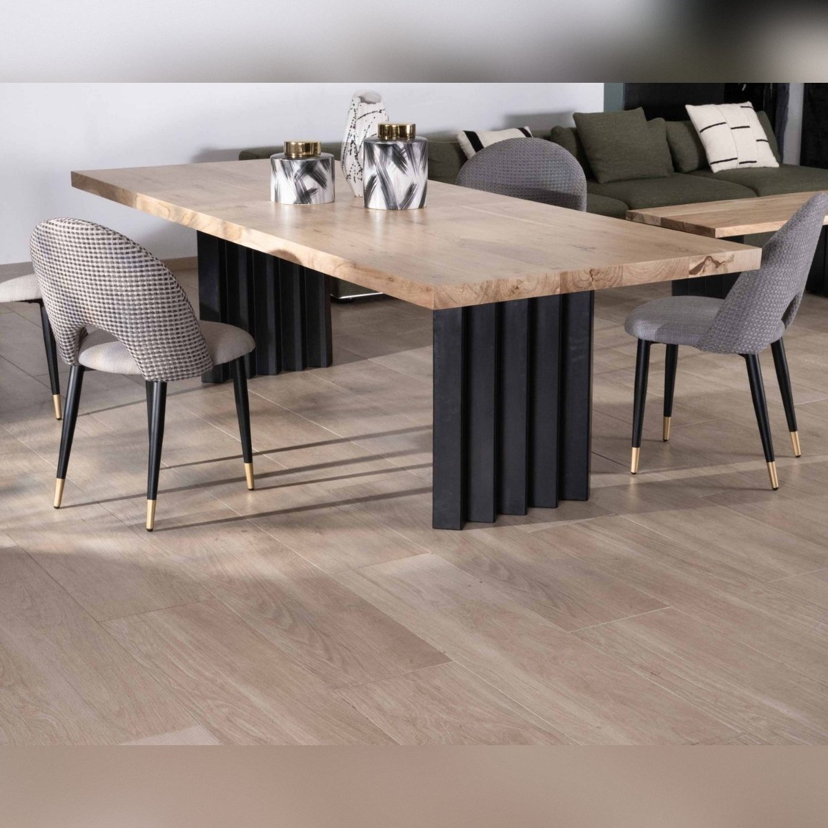Vandana Ivory Sense Large 260cm acacia dining table with black pleated metal legs Audacio Vandana Ivory Sense Large 260cm acacia dining table with black pleated metal legs Audacio