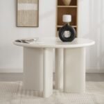 Vandana Ivory Flow round contemporary dining table, 120 cm, cream color