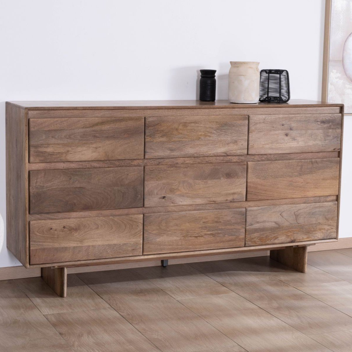 Vandana Ivory Mark 9-drawer chest in solid mango wood Geta style Japandi Vandana Ivory Mark 9-drawer chest in solid mango wood Geta style Japandi