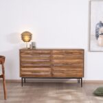 Vandana Royal Craft -style mango wood chest of drawers with metal legs and 6 half-width drawers