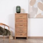 Vandana Royal Form 5-drawer vertical chest of drawers in acacia wood with fluted fronts