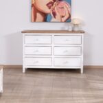 Vandana Royal Style 6-drawer chest in white acacia Equinoxe with natural top