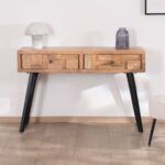 Vandana Royal Texture Console table with 2 drawers in acacia wood with black metal legs, airy and modern design Puzzle