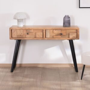 Vandana Royal Texture Console table with 2 drawers in acacia wood with black metal legs, airy and modern design Puzzle