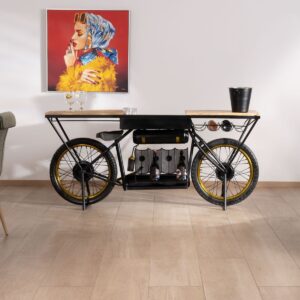 Vandana Royal Surface vintage motorcycle console in wood and black metal Crazy