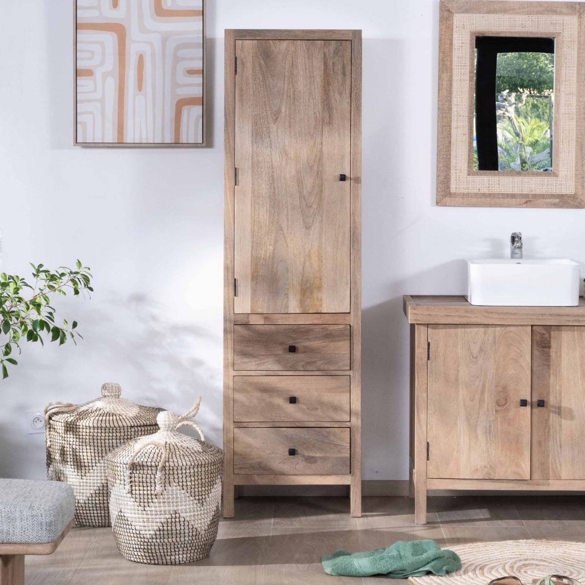 Vandana Royal Element Solid mango wood storage column with door and drawers Maestro Vandana Royal Element Solid mango wood storage column with door and drawers Maestro