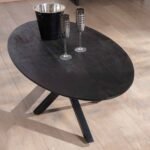 Vandana Golden Comfort coffee table with an elliptical top in sandblasted solid mango wood and 3D metal legs Pisa