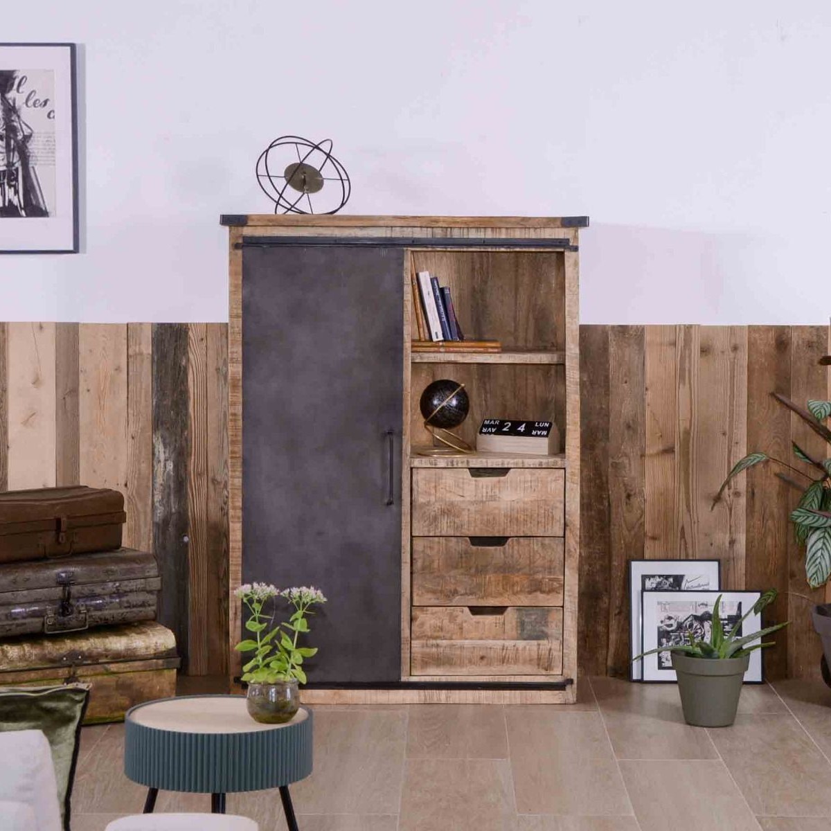 Vandana Royal Layer Industrial metal and wood display cabinet Character Vandana Royal Layer Industrial metal and wood display cabinet Character