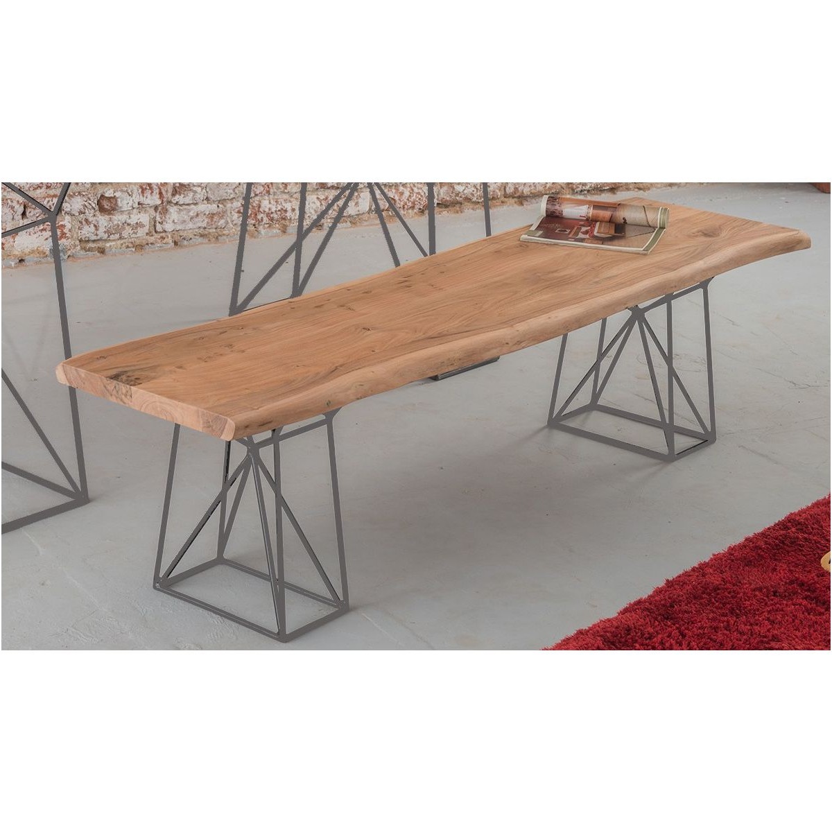 Vandana Royal Mark bench in solid wood with grey metal legs Vandana Royal Mark bench in solid wood with grey metal legs