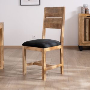 Vandana Urban Style Set of 2 Manoha raw mango wood dining chairs with upholstered fabric seats