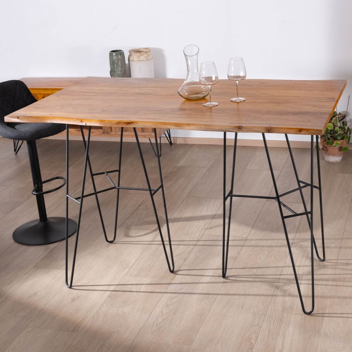 1707V Vandana Urban Surface bar table in acacia wood with metal legs, Wendy design, 160 cm