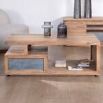 Vandana Golden Balance rectangular coffee table 120x70cm in solid acacia Paguera
