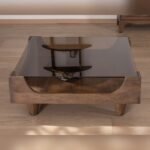 Vandana Golden Surface vintage design square coffee table in mango wood with glass top